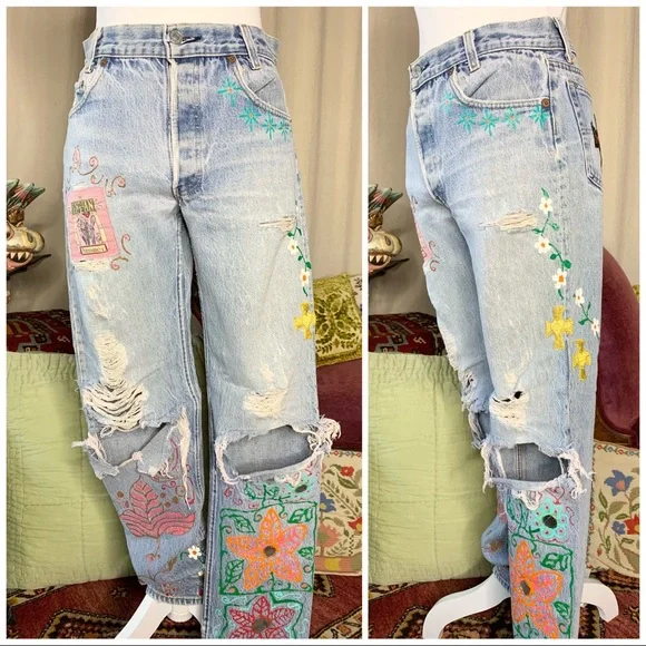80s Levi’s 501’s Thrashed/Embellished - Picture 14 of 14